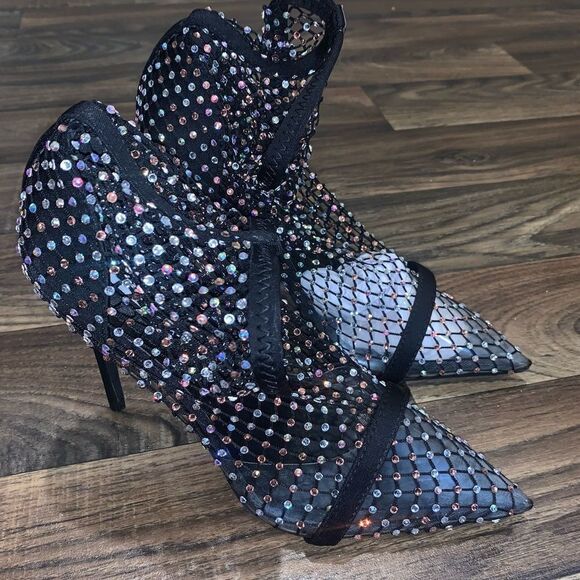 Rhinestone Sparkly Fishnet High Heels - Picture 6 of 7